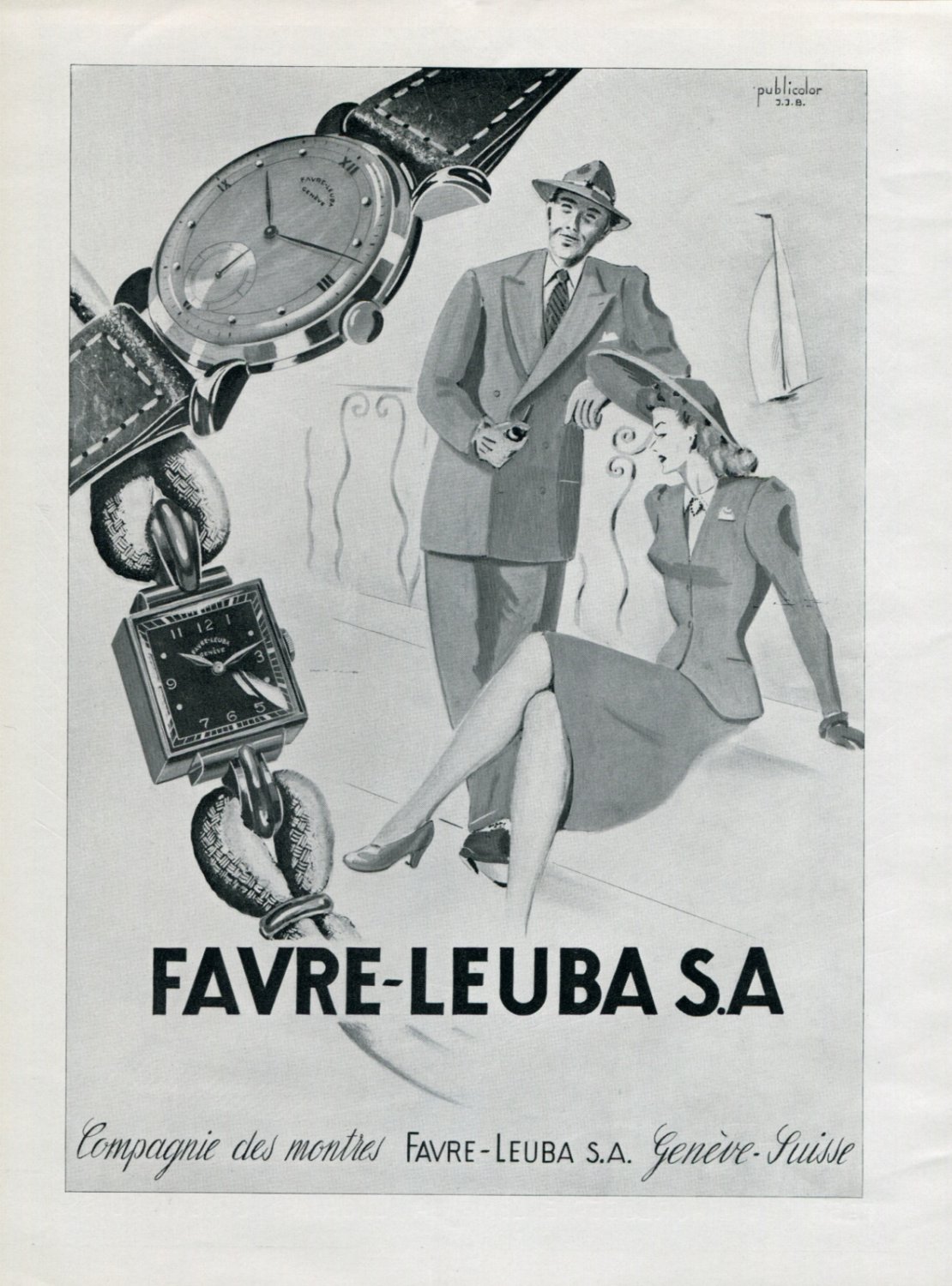 Vintage 1946 Favre-Leuba S.A. Watch Co Switzerland Swiss Advert Publicite Suisse CH