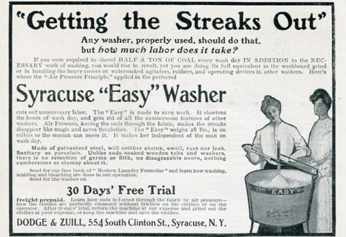 Vintage 1905 Dodge & Zuill Syracuse NY Syracuse Easy Washer Early 1900s Print Ad Publicite Advert