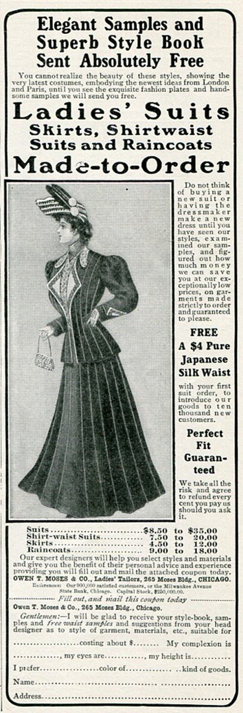 Vintage 1905 Owen T Moses & Co Chicago Garment Makers Tailors Early 1900s Print Ad Publicite Advert