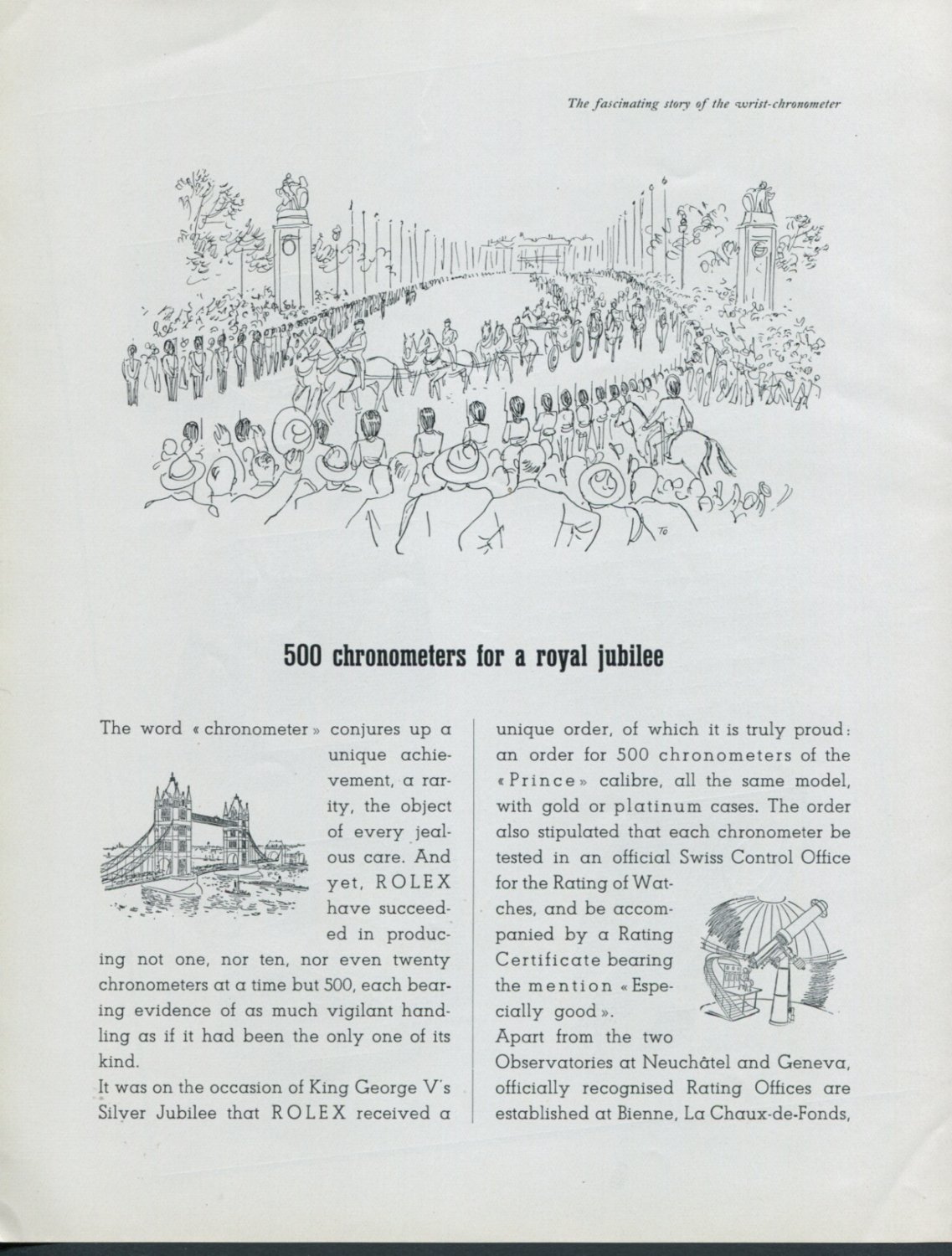 1947 Rolex Watch Company Royal Jubilee 500 Chronometers Vintage 1940s Swiss Print Ad