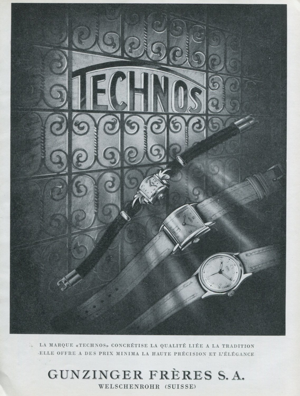 1947 Technos Watch Company Gunzinger Freres SA Switzerland Swiss Advert Publicite Suisse CH