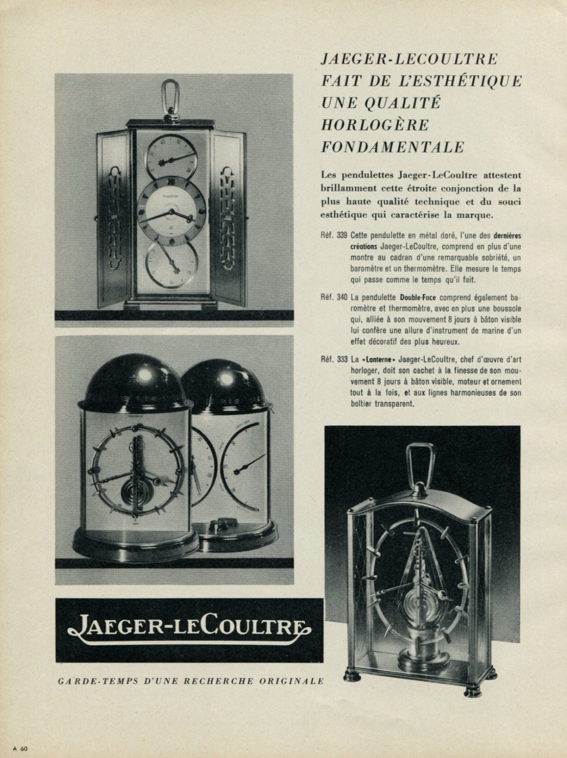 Vintage 1953 Jaeger-LeCoultre Clock Co Switzerland Swiss Advert Publicite Suisse CH
