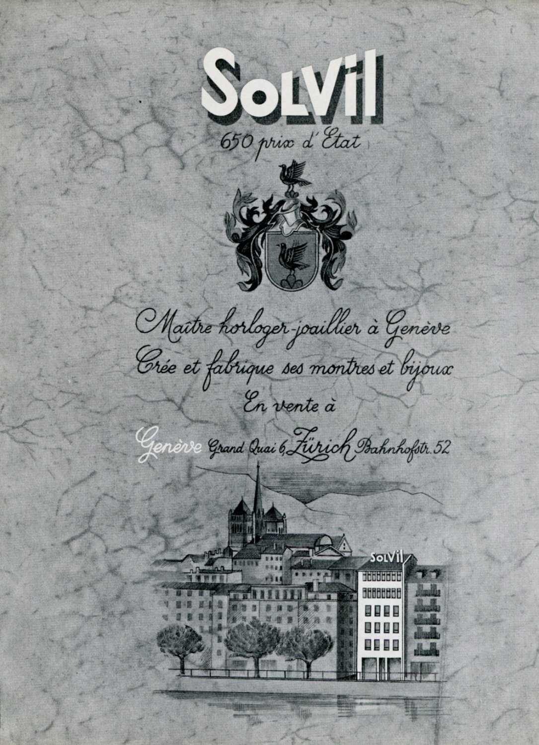Vintage 1948 Solvil Watch Co Switzerland Swiss Advert Publicite Suisse Montres Solvil CH