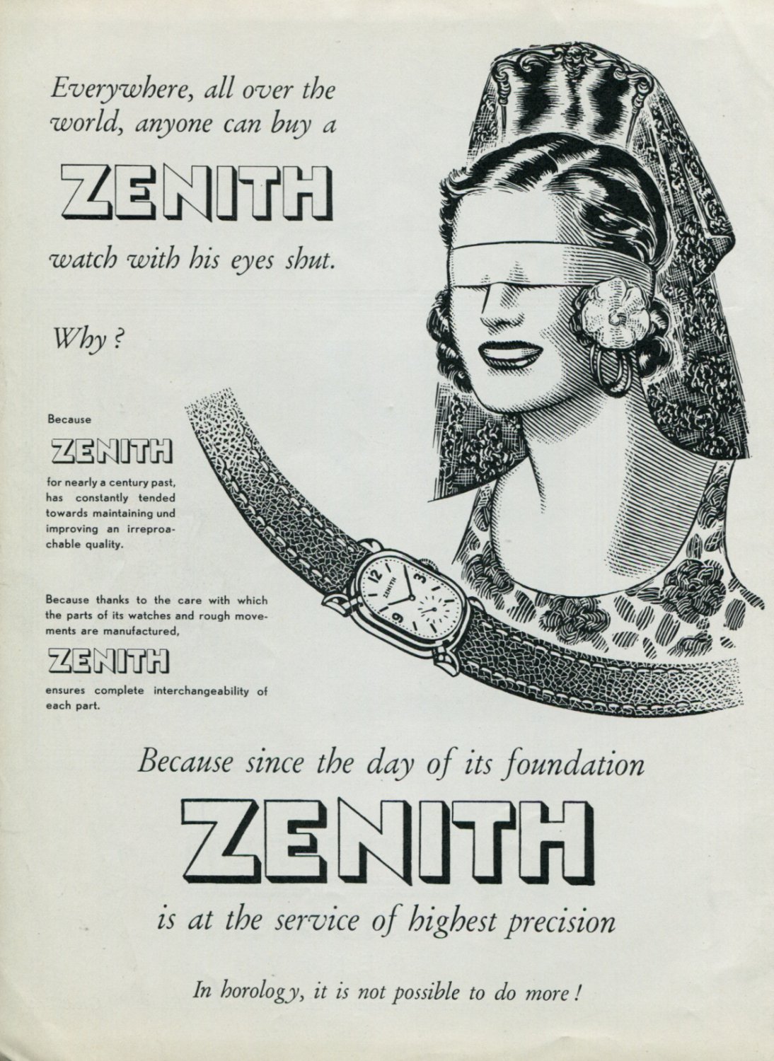 1948 Zenith Watch Company Switzerland 1940s Swiss Advert Publicite Suisse Montres