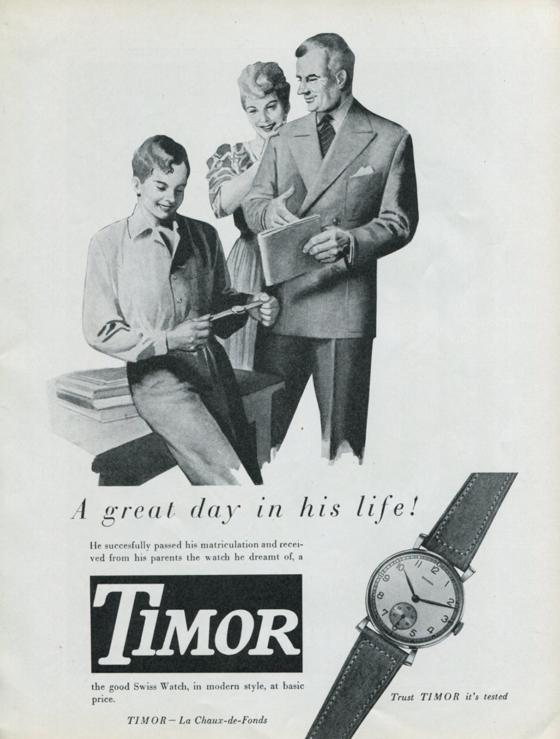 Vintage 1948 Timor Watch Co Switzerland Swiss Advert Publicite Suisse Montres Timor CH