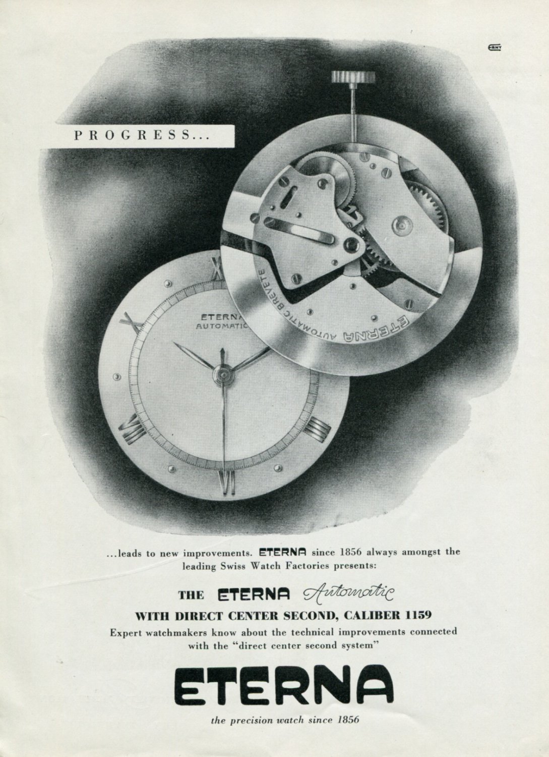 Vintage 1948 Eterna Watch Co Switzerland Swiss Advert Publicite Suisse Montres Eterna CH