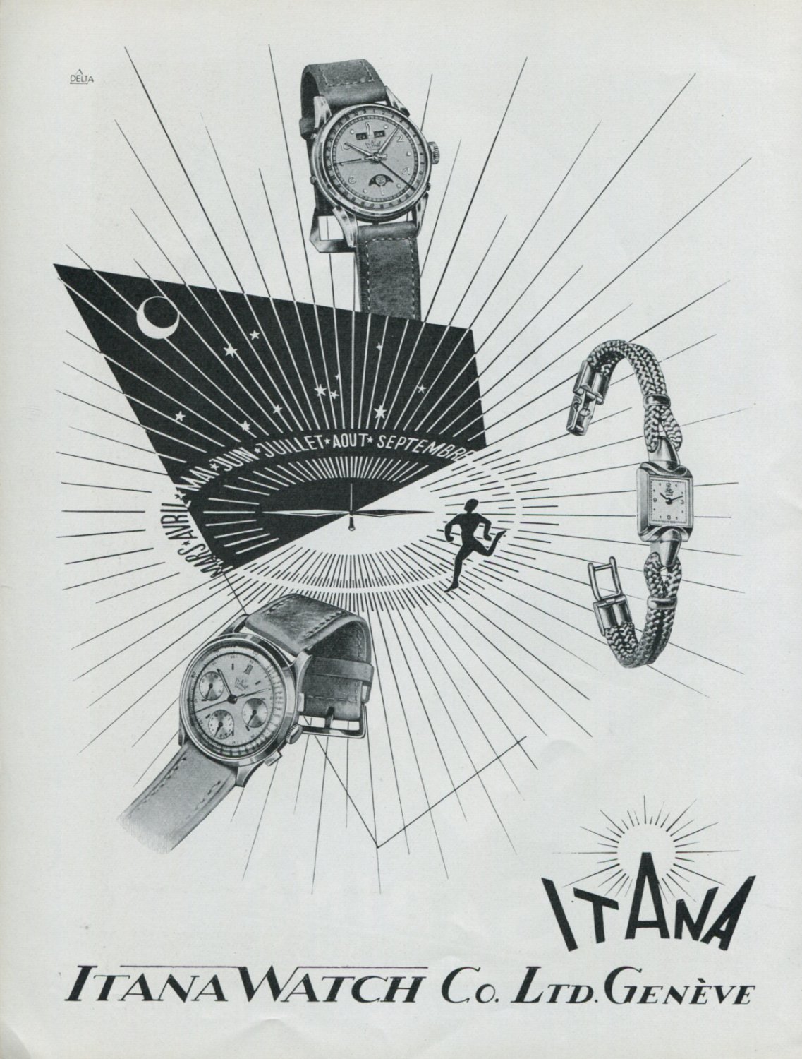 Vintage 1948 Itana Watch Co Switzerland Swiss Advert Publicite Suisse Montres Itana CH