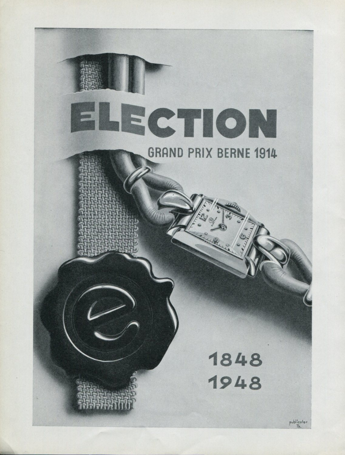 Vintage 1948 Election Watch Co Switzerland 1848-1948 100 Years Swiss Advert Publicite Suisse CH