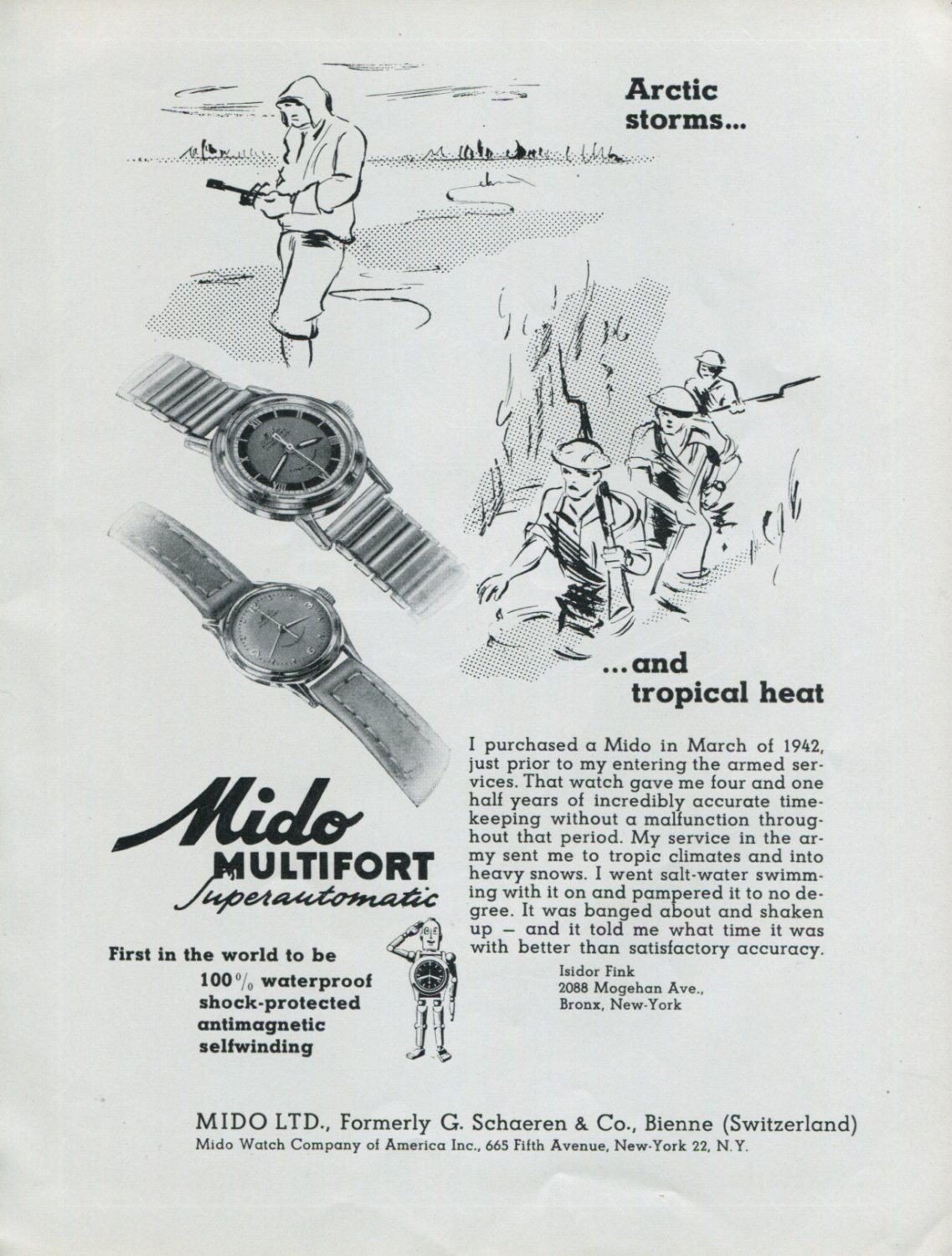 Vintage 1948 Mido Multifort Automatic Watch Advert Swiss Print Ad Publicite Suisse Montres Mido CH