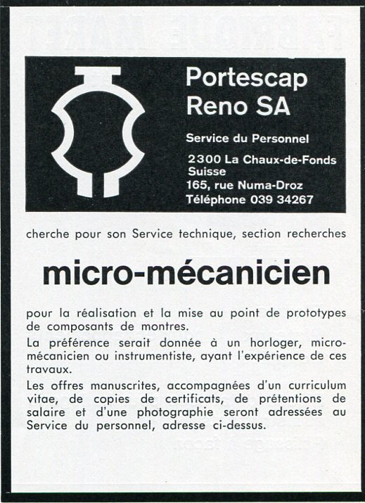 1969 Portescap Reno SA Switzerland Employment Advertisement Swiss Advert