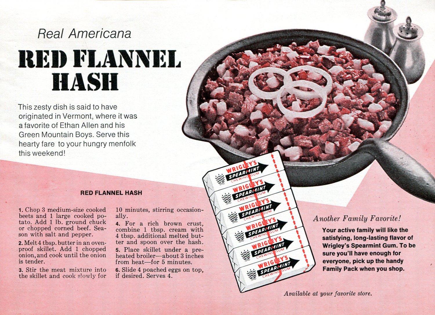 1970 Wrigley's Spearmint Gum Advert Red Flannel Hash Ethan Allen Green Mountain Boys