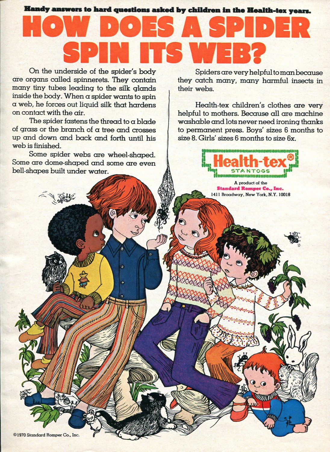 1970 Health-Tex Standard Romper Company How Does a Spider Spin Its Web Ad Advert