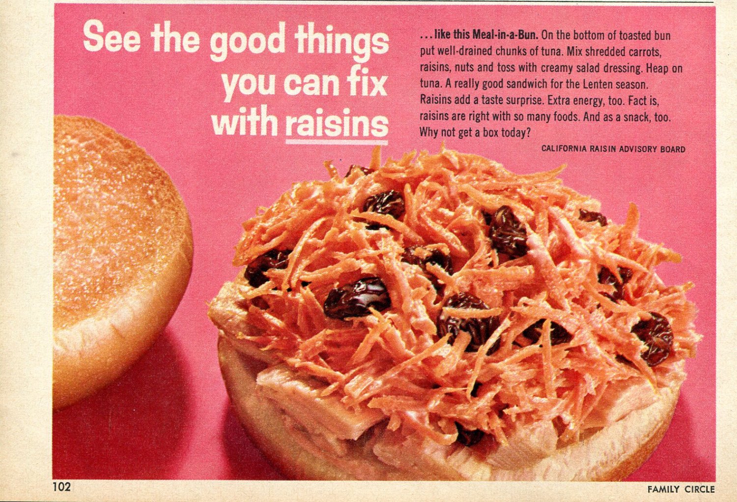 1964 California Raisin Advisory Board Ad Good Things You Can Fix with Raisins