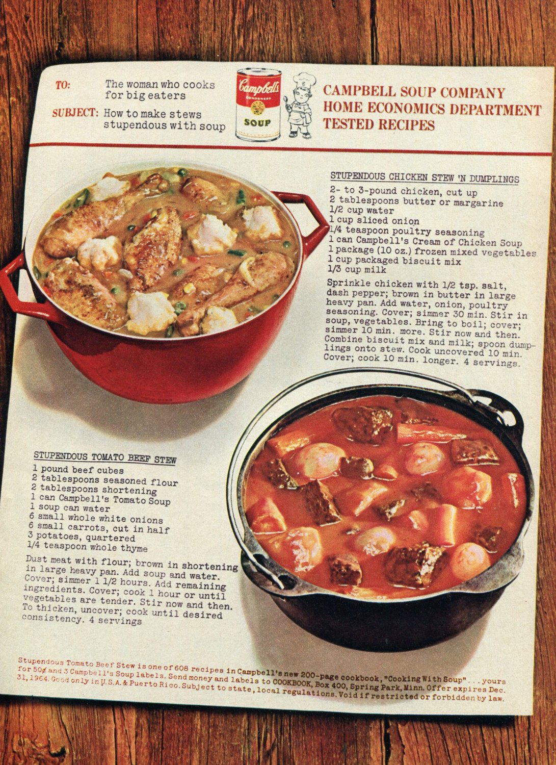1964 Campbell's Soup How to Make Stews Stupendous with Campbells Soup Ad Advert