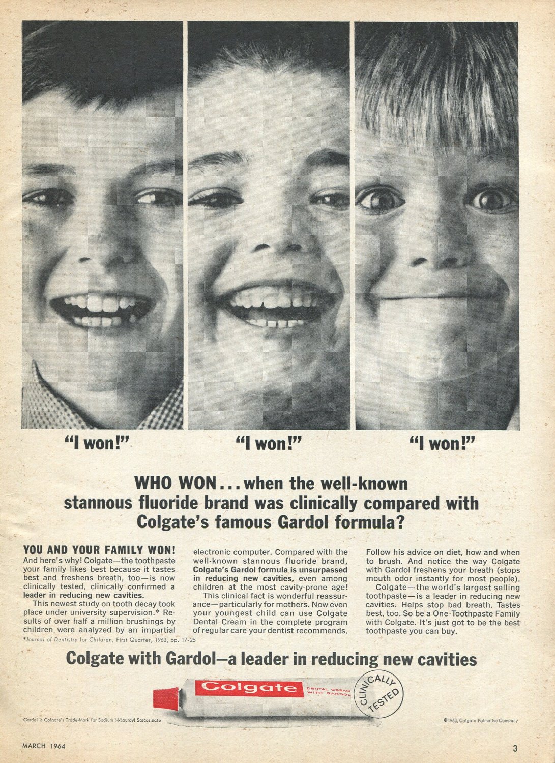 1964 Colgate Toothpaste Gardol Formula Reduce Cavities Teeth Dentist Ad ...