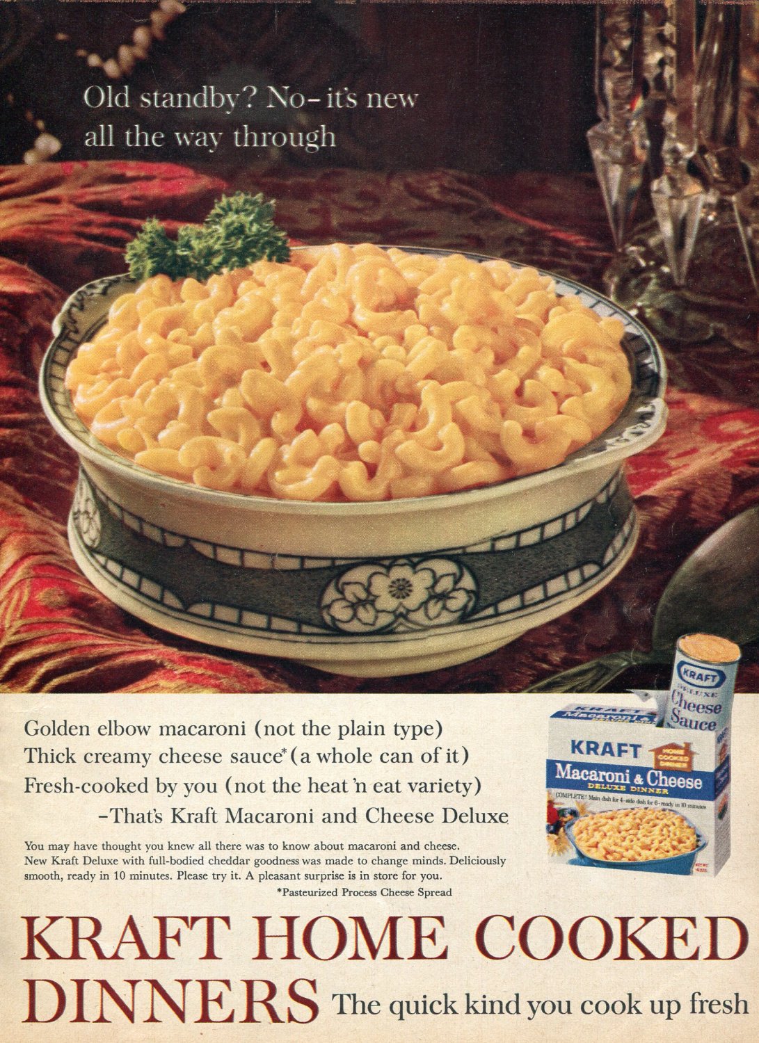 1964 Kraft Macaroni and Cheese Deluxe Home Cooked Dinners 1960s Ad Advert