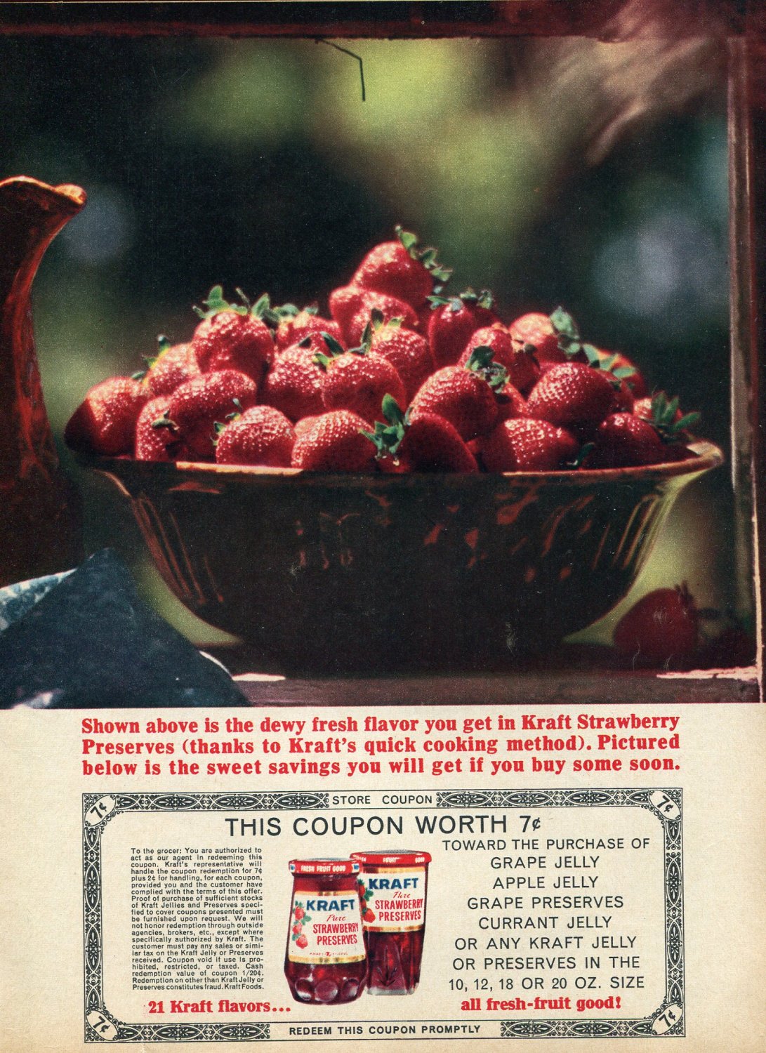 1964 Kraft Strawberry Preserves Jelly All Fresh Fruit Good 1960s Ad Advert