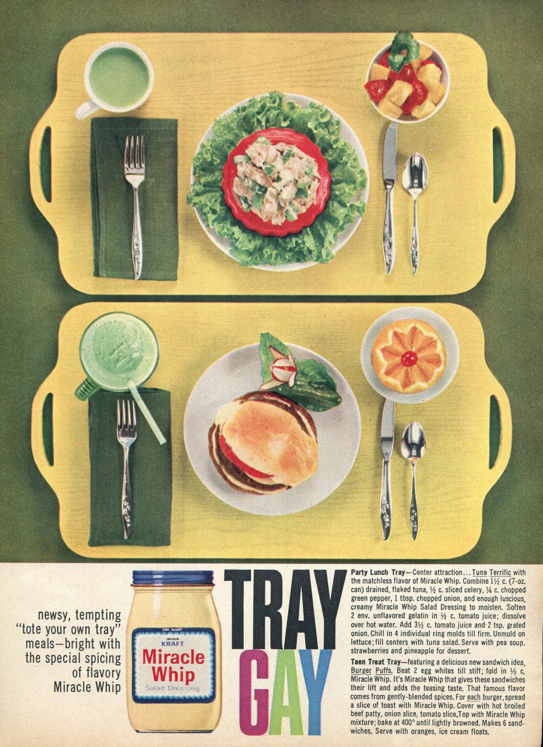 1964 Miracle Whip Salad Dressing Tray Gay 1960s Ad Advert Kraft