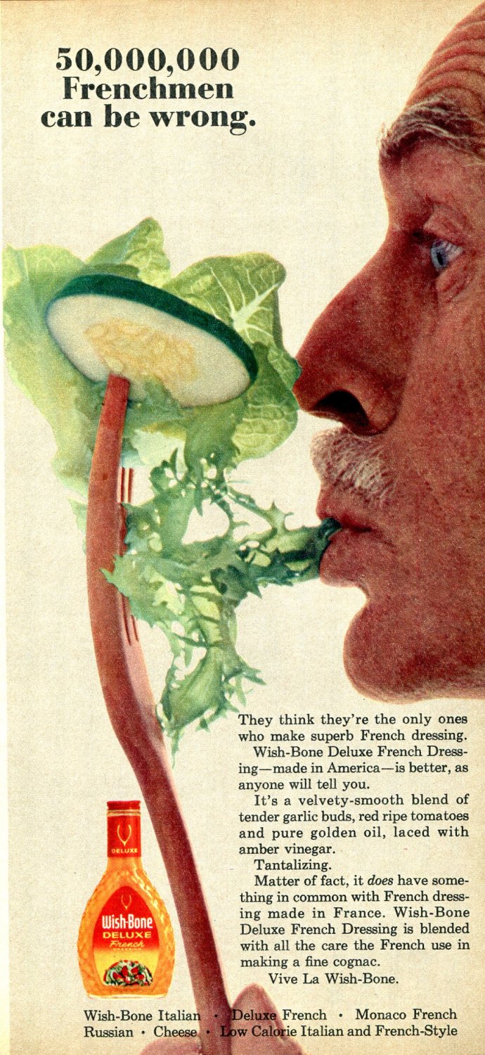 1964 Wish Bone Salad Dressing 50,000,000 Frenchmen Can't Be Wrong Ad Advert