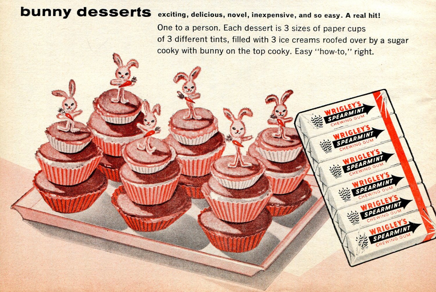 1964 Wrigley's Spearmint Gum Bunny Desserts Ad Advert Easter Rabbit