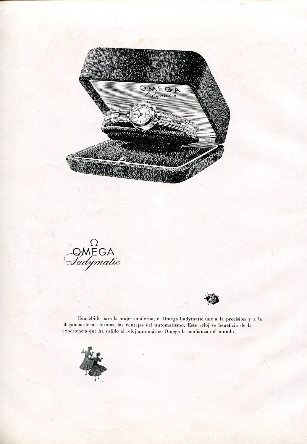 1956 Omega Watch Company Omega Ladymatic Watch Advert Vintage 1950s Spanish Ad