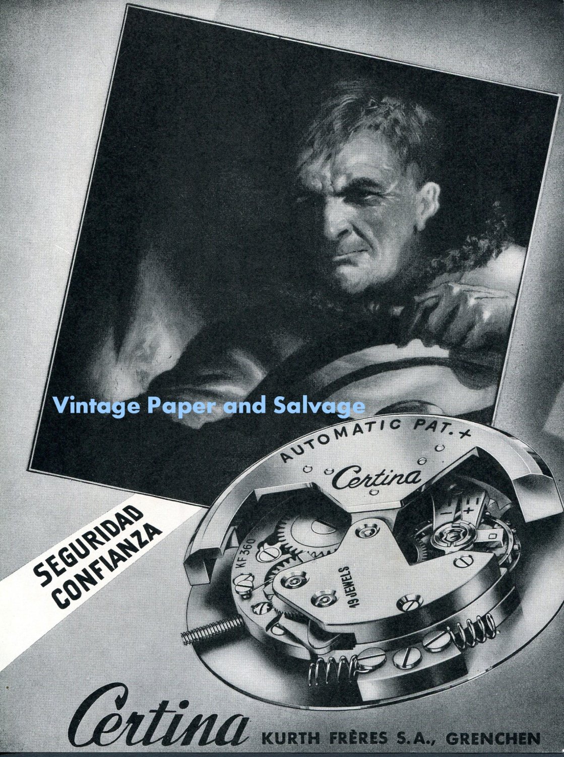Vintage 1948 Certina Kurth Freres SA Watch Company Grenchen Switzerland Swiss Ad Publicite Suisse