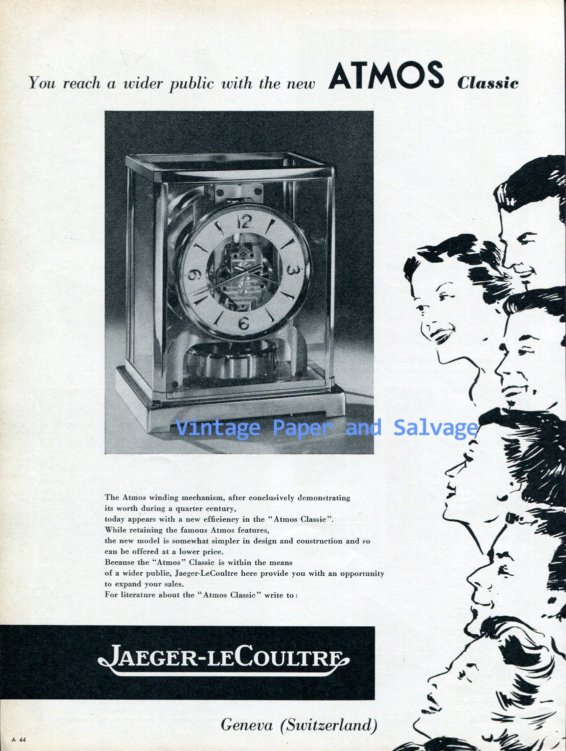 1956 Jaeger-LeCoultre Atmos Classic Clock Advert Vintage ...