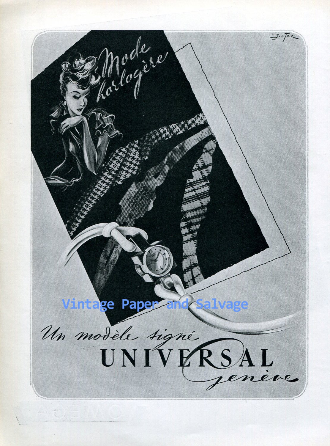 Vintage 1945 Universal Geneve Watch Company Switzerland 1940s Swiss Ad Advert Publicite Suisse