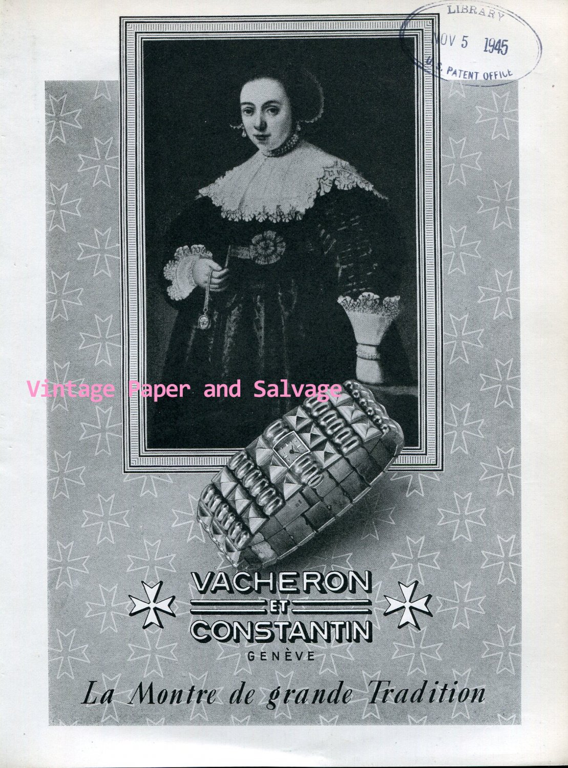 Vintage 1945 Vacheron Constantin Watch Company La Montre de Grande Tradition Swiss Ad Suisse