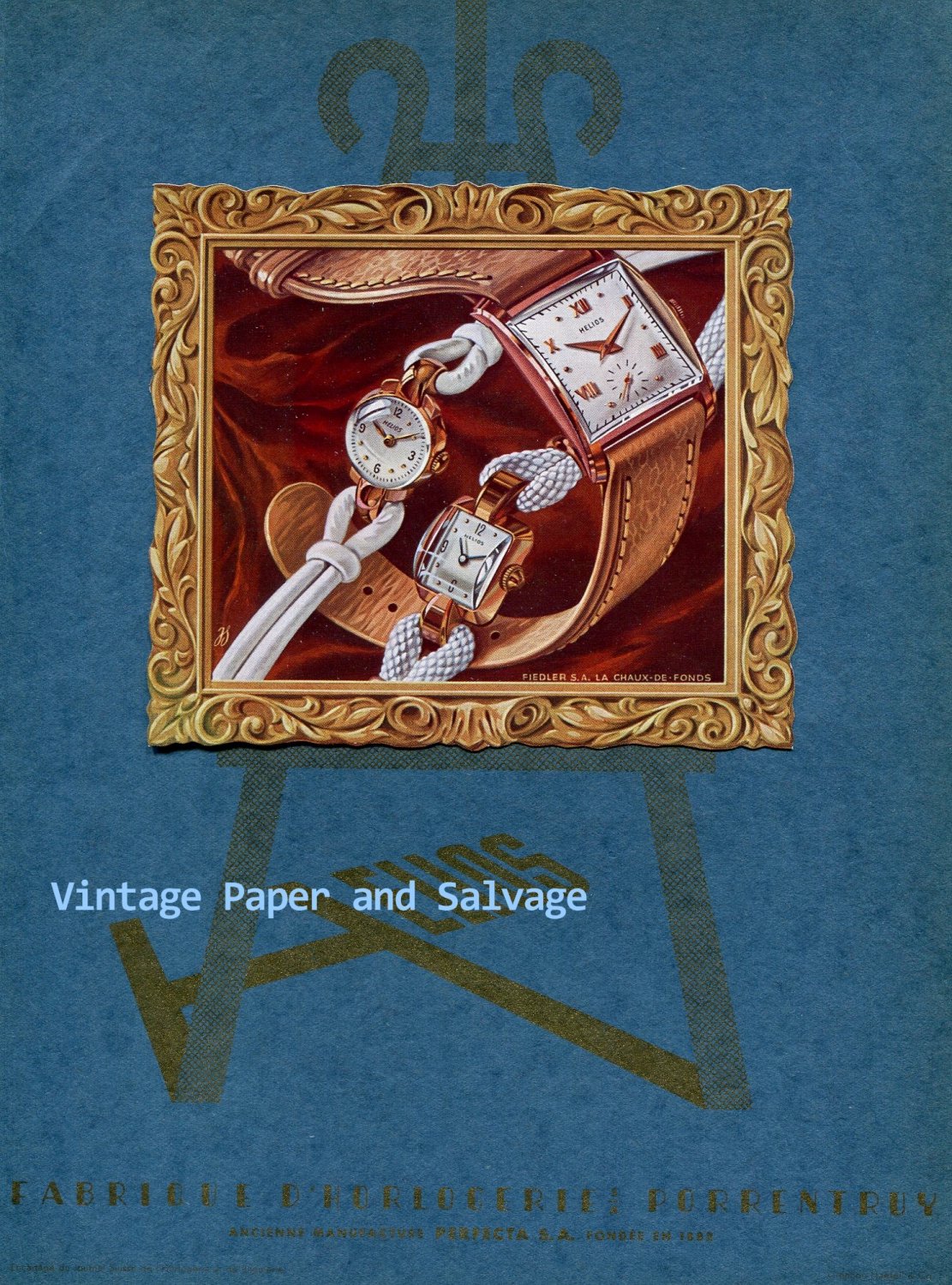 Vintage 1945 Helios S.A. Watch Company Switzerland 1940s Swiss Print Ad Publicite Suisse
