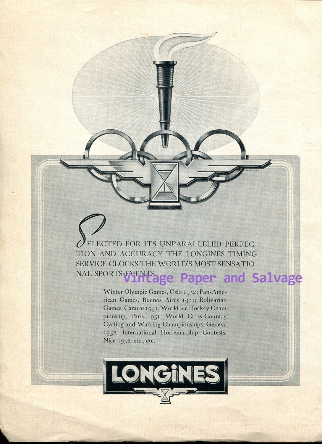 Vintage 1952 Longines Unparalleled Perfection and Accuracy Original 1950s Swiss Print Ad Suisse