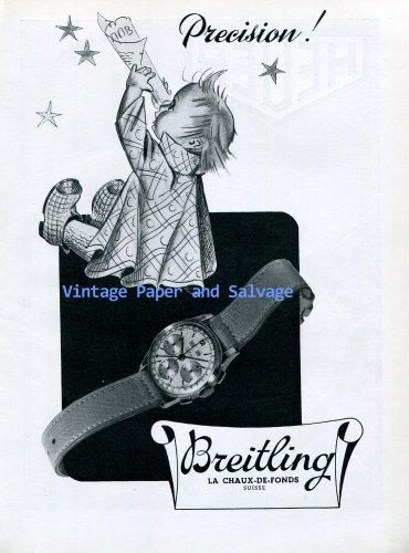 Original 1945 Breitling Precision Watch Advert Vintage 1940s Swiss