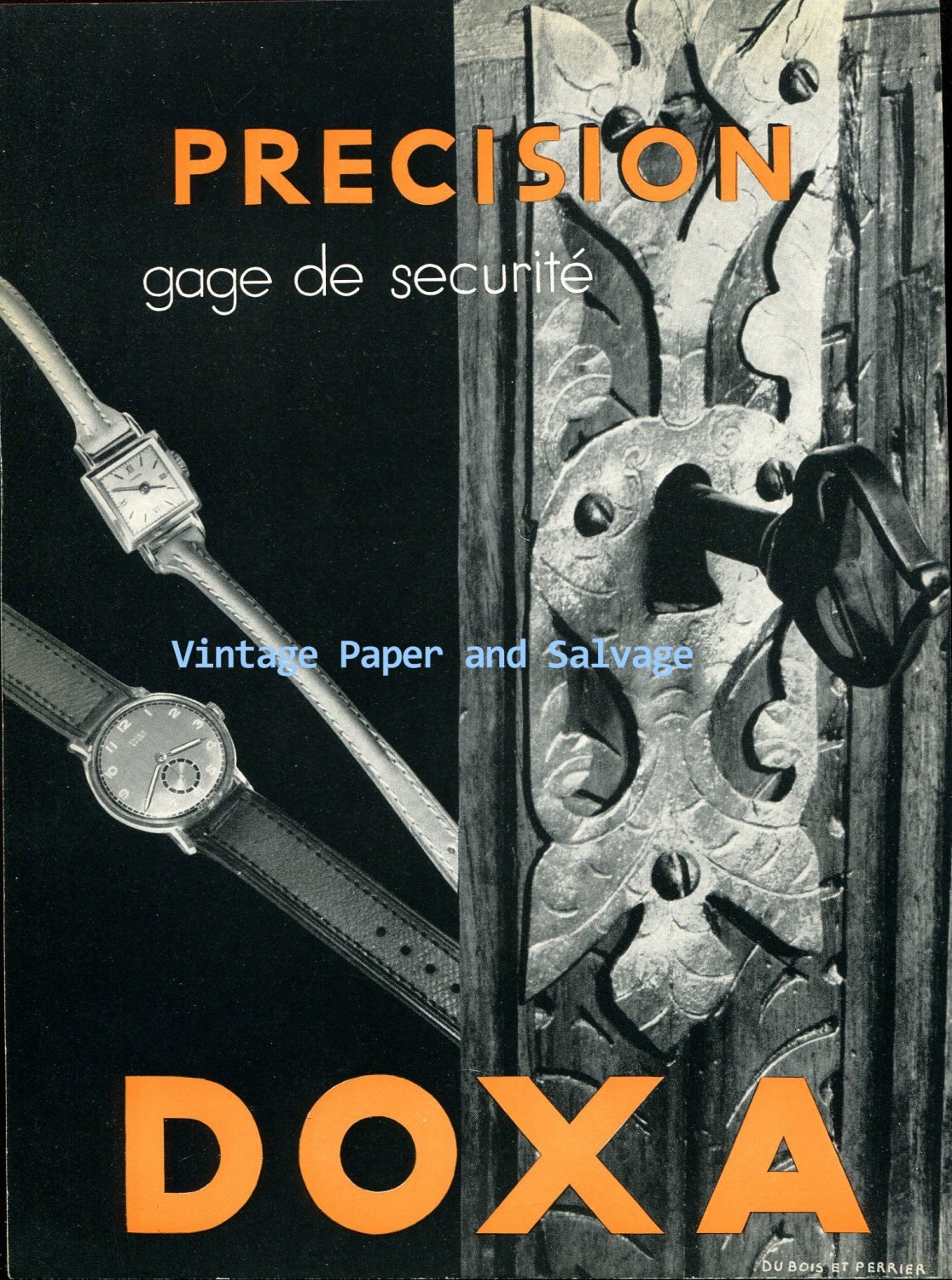 Vintage 1945 Doxa Watch Company Precision Gage de Securite 1940s Swiss Ad Advert Suisse