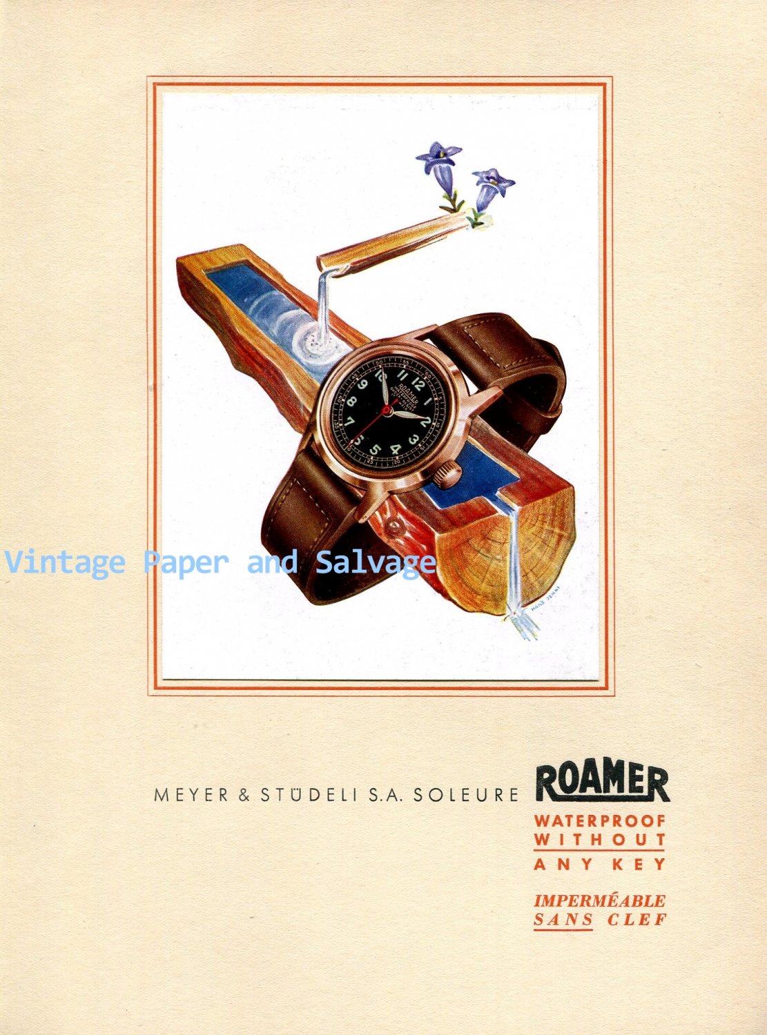 Vintage 1945 Roamer Watch Company Meyer & Studeli SA Switzerland 1940s Swiss Ad Advert