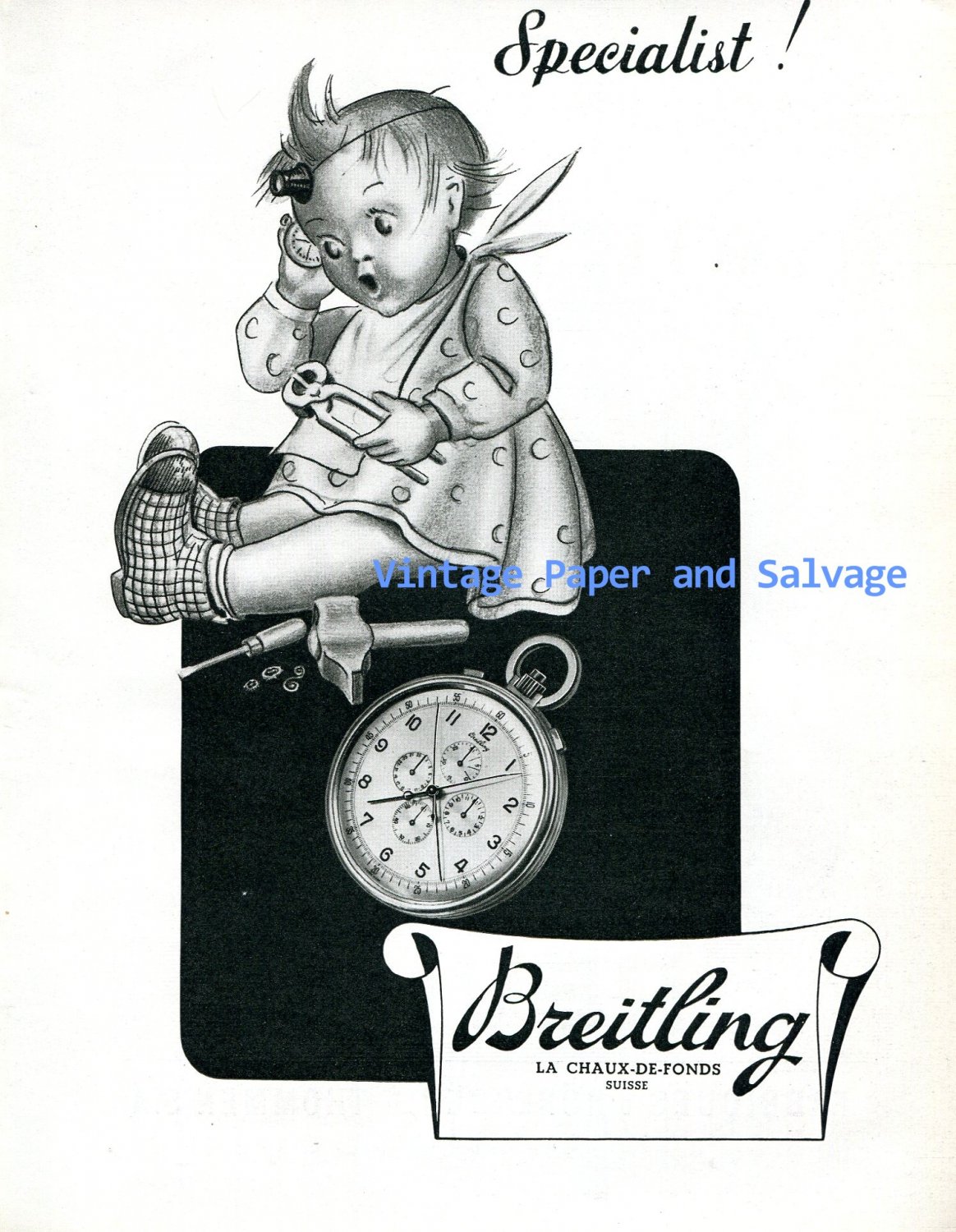 1945 Breitling Watch Company Specialist Advert Vintage 1940s Swiss Ad Advert Suisse