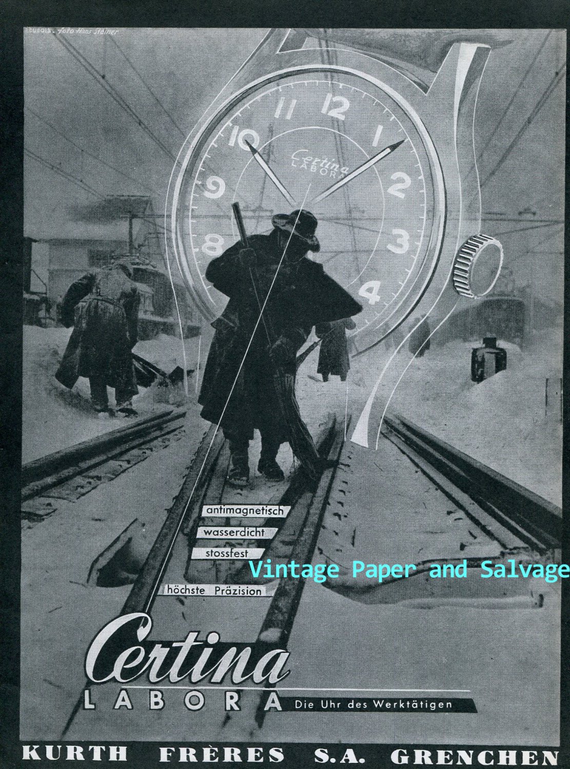 Certina Labora Watch Advert Kurth Freres SA Switzerland 1945 Swiss Print Ad Advert Suisse