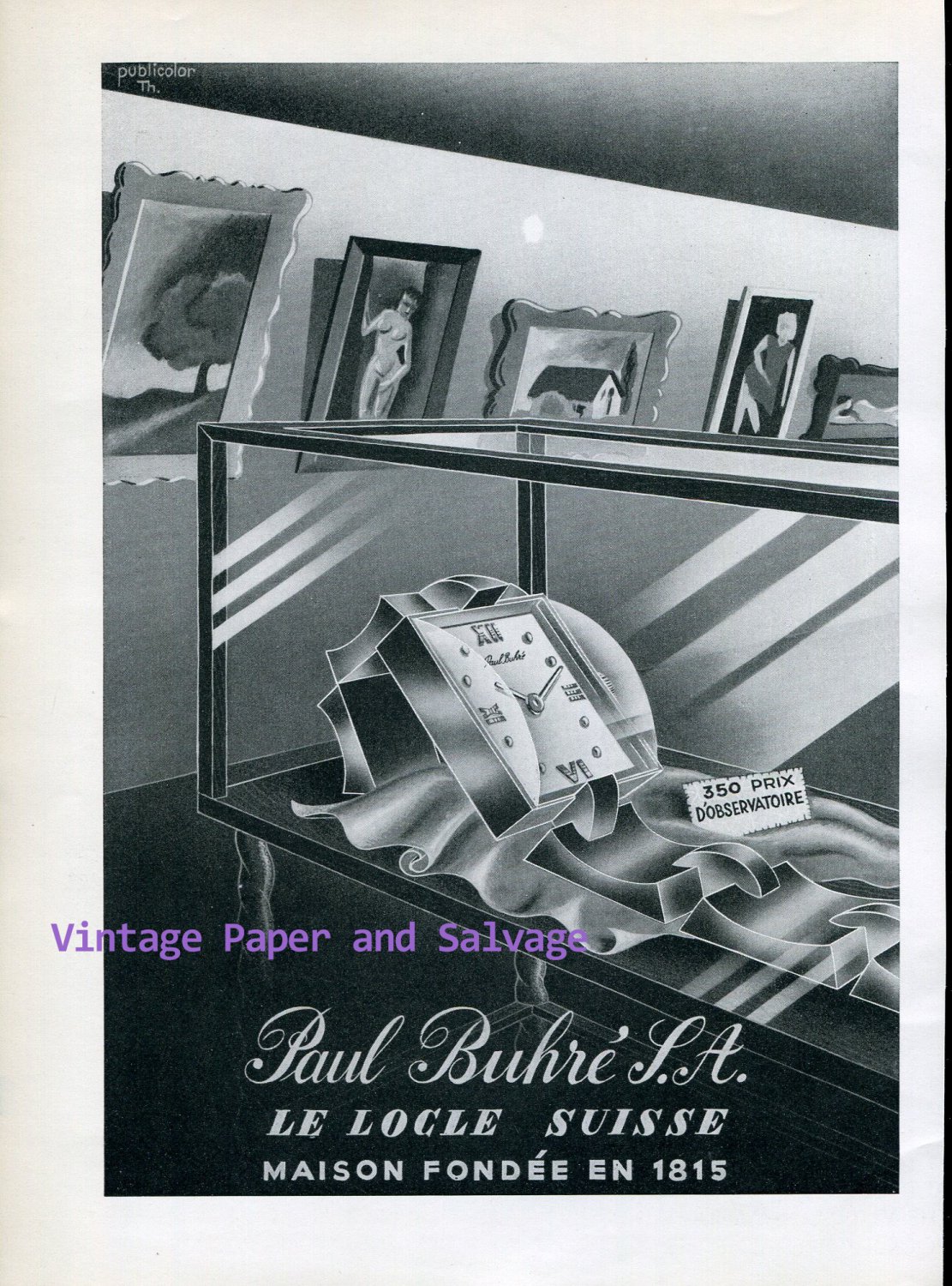 Paul Buhre Watch Company Switzerland Vintage 1945 Swiss Print Ad Advert Suisse 1940s
