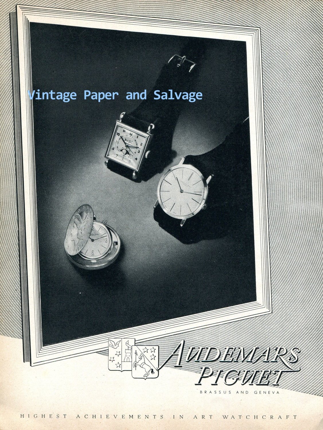 1952 Audemars Piguet Watch Company Switzerland Vintage 1950s Swiss Print Ad Advert Suisse