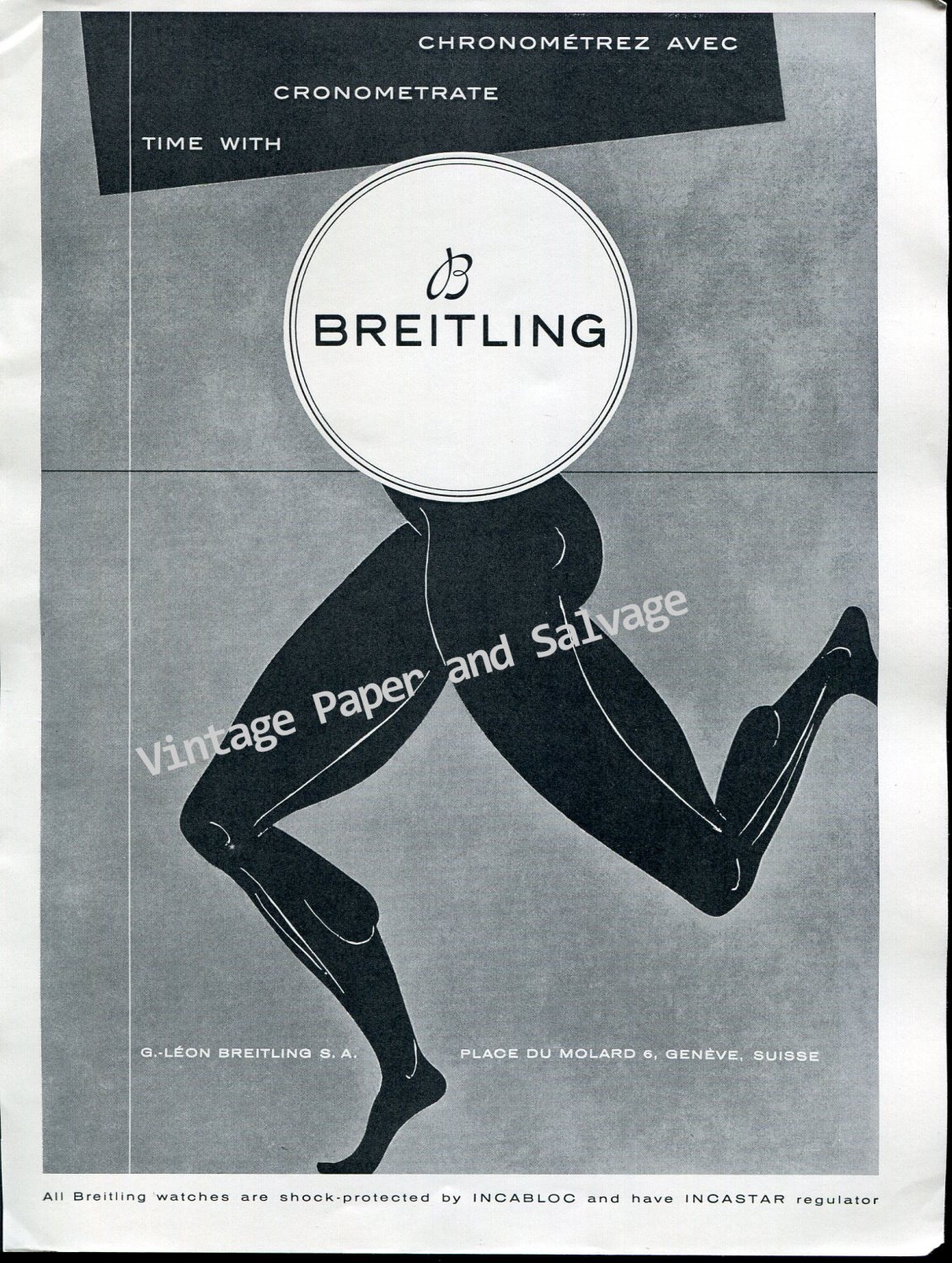 1952 Breitling SA Geneva Switzerland Vintage 1950s Swiss Ad Suisse Breitling Watch Co