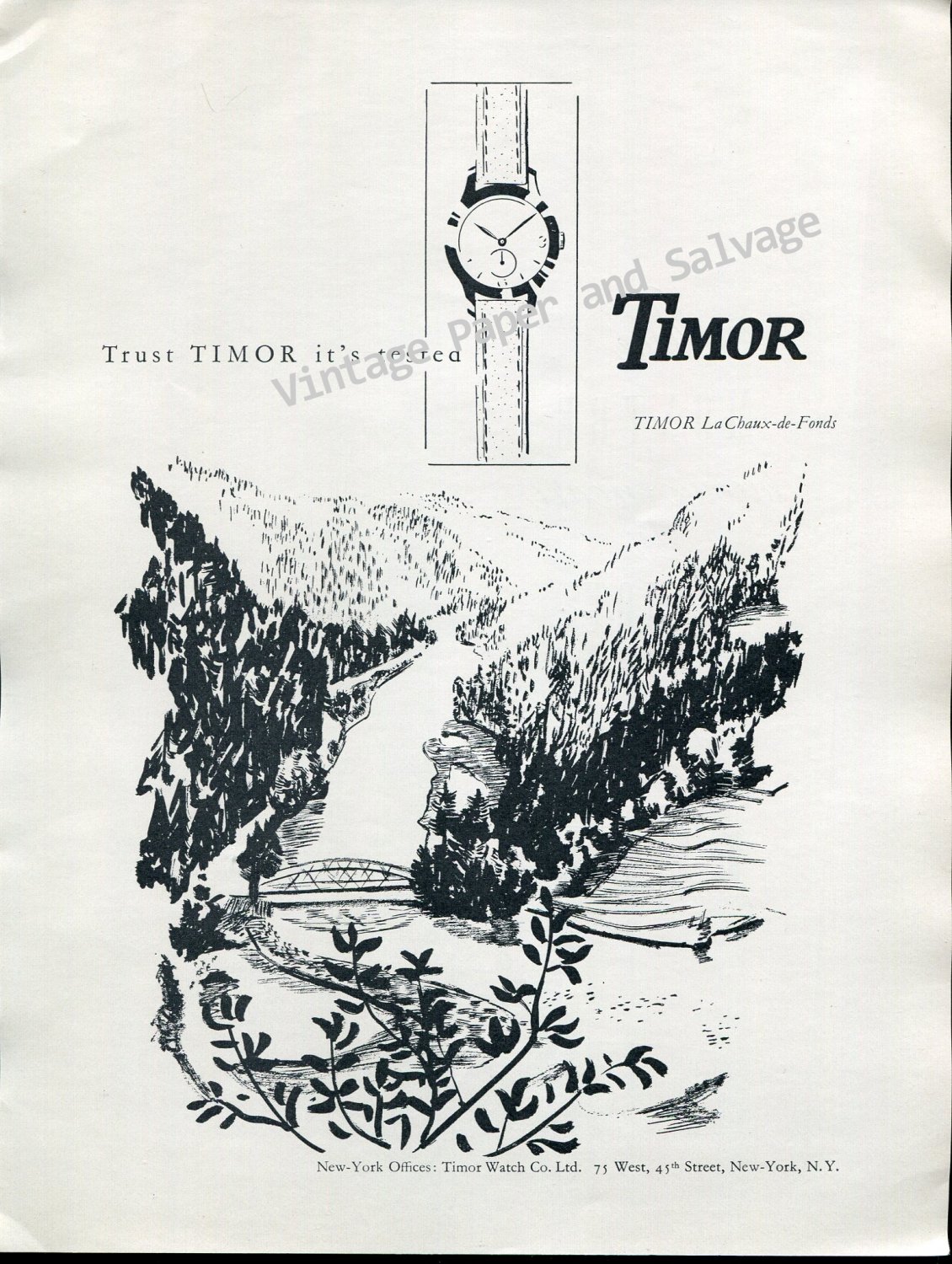 1952 Timor Watch Company La Chaux-de-Fonds Switzerland Swiss Print Ad Suisse