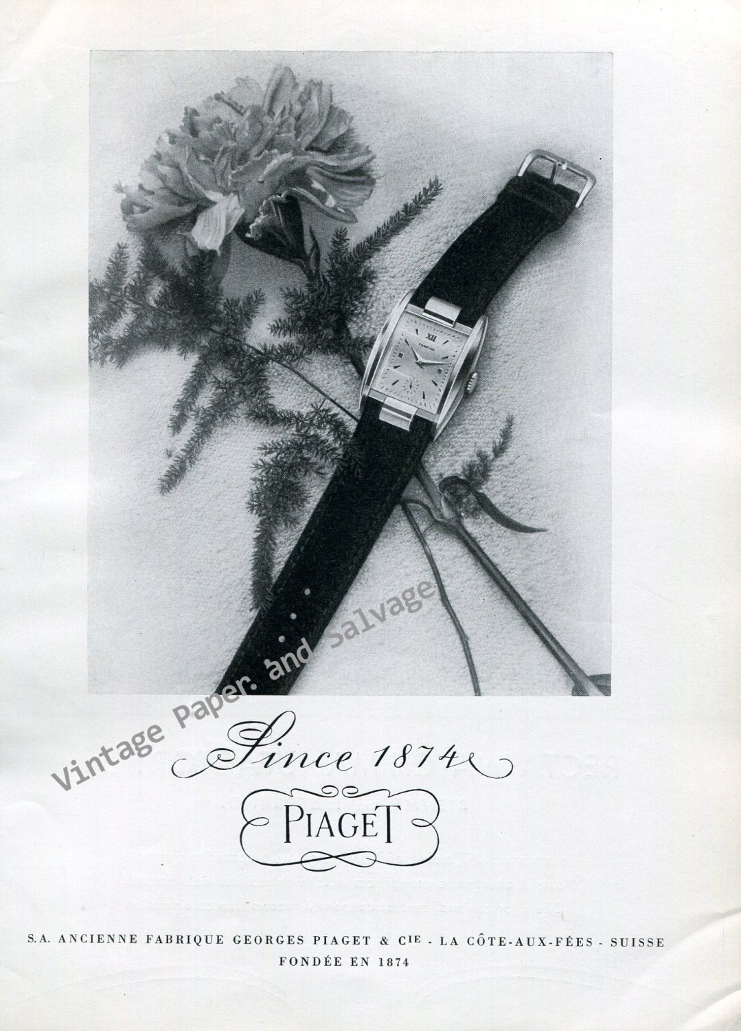 Vintage 1946 Piaget Watch Company La Cote-Aux-Fees Switzerland 1940s Swiss Ad Advert Suisse