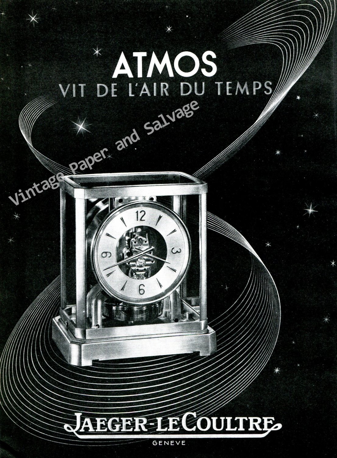 Vintage 1946 Jaeger-LeCoultre Atmos Clock Advert Vit de L ...