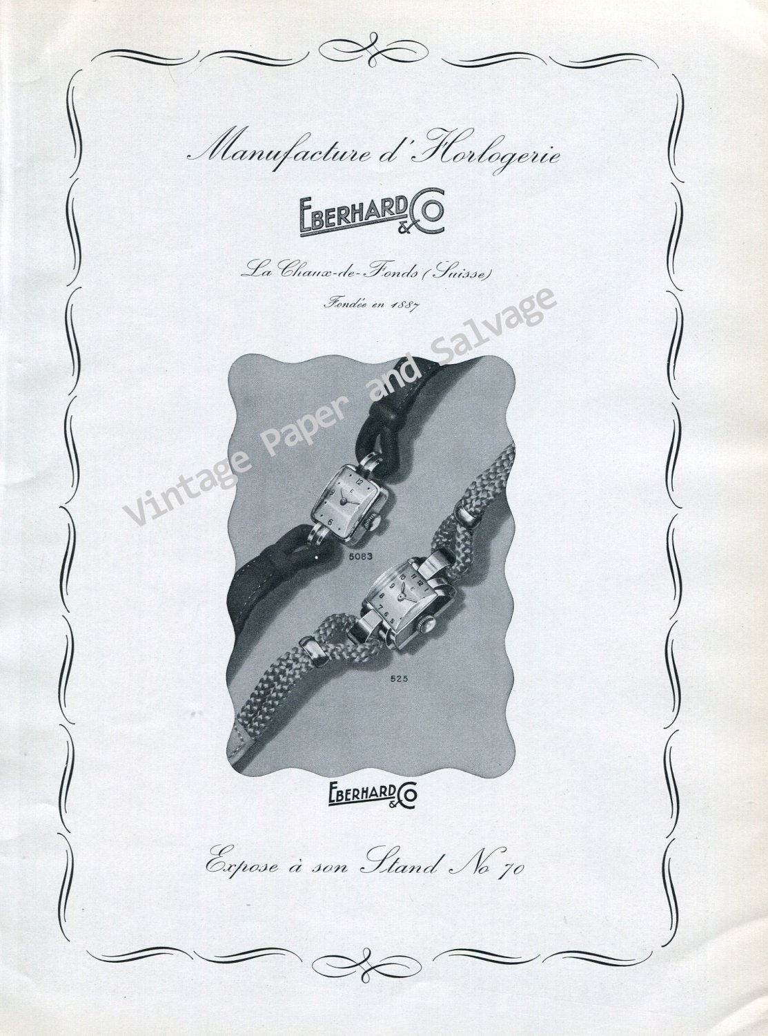 Vintage 1946 Eberhard & Co Watch Company La Chaux-de-Fonds Switzerland Swiss Print Ad Advert Suisse