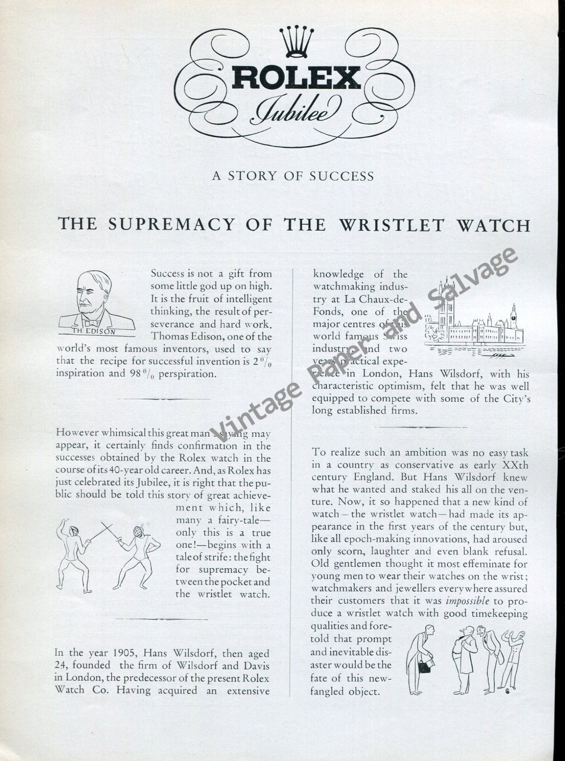 1946 Rolex Jubilee The Supremacy of the Wristlet Wrist Watch Swiss Print Ad Suisse Switzerland