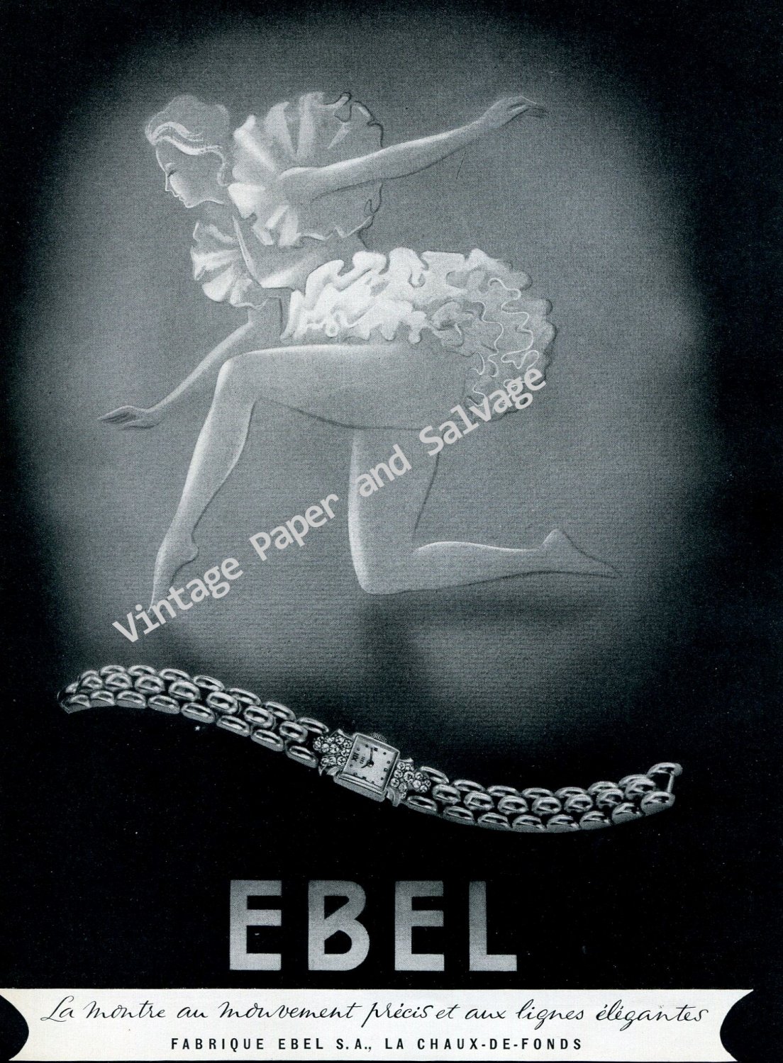 Vintage 1946 Fabrique Ebel SA Ebel Watch Company Ballerina 1940s Swiss Ad Advert Suisse Schweiz