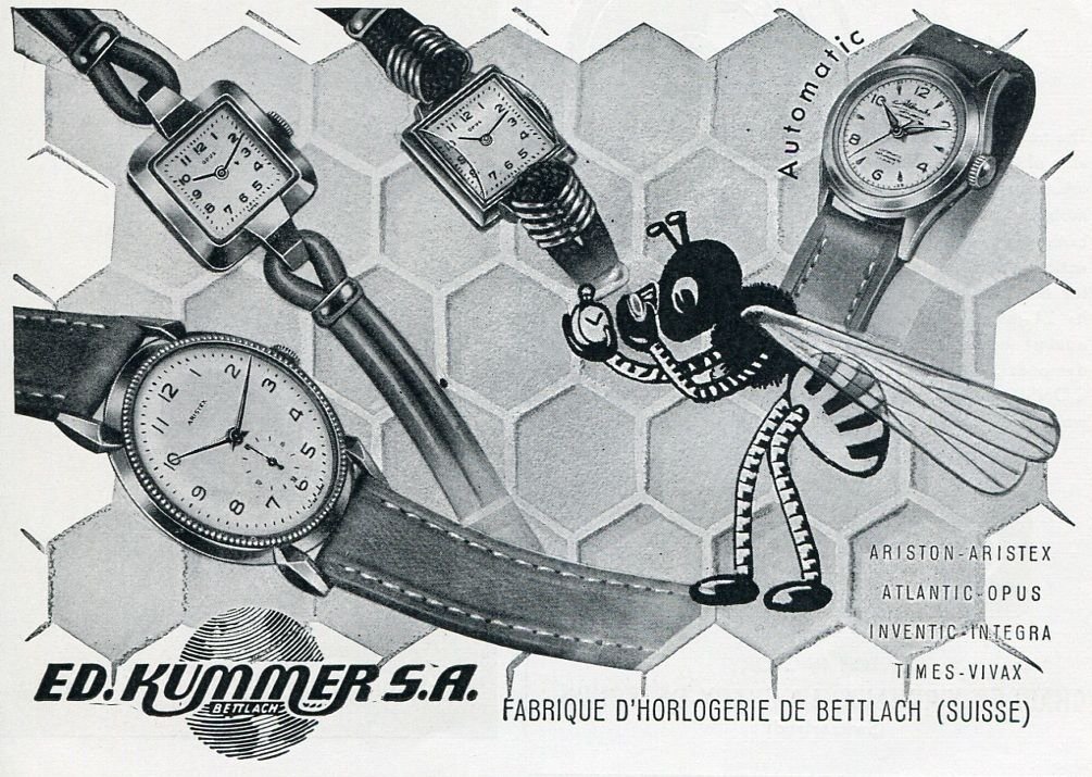 Vintage 1951 Ed Kummer SA Atlantic Watch Co Aristex Opus Swiss Print Ad Advert Suisse