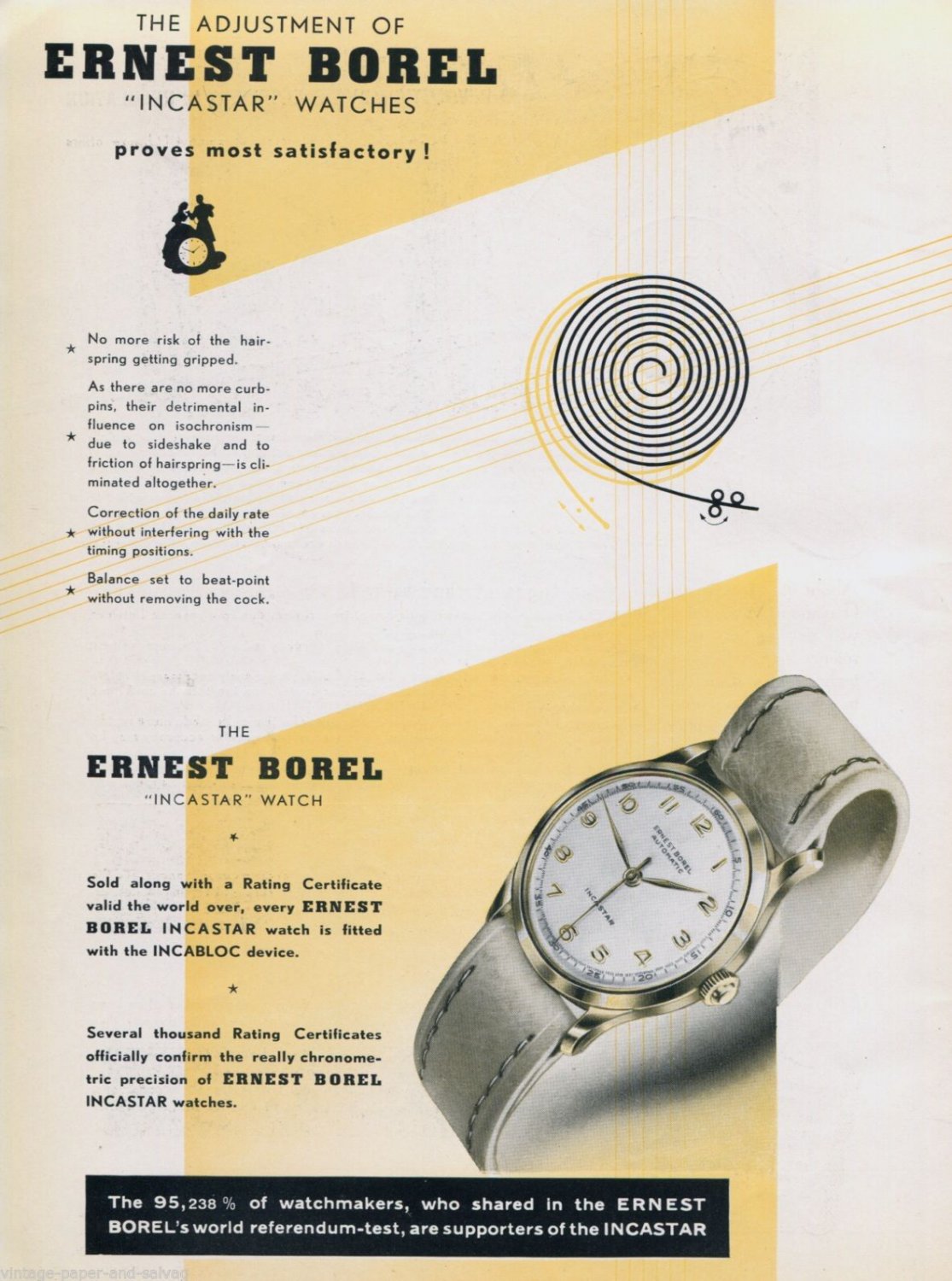 1950 Ernest Borel Watch Company Incastar Swiss Ad Advert Suisse Switzerland