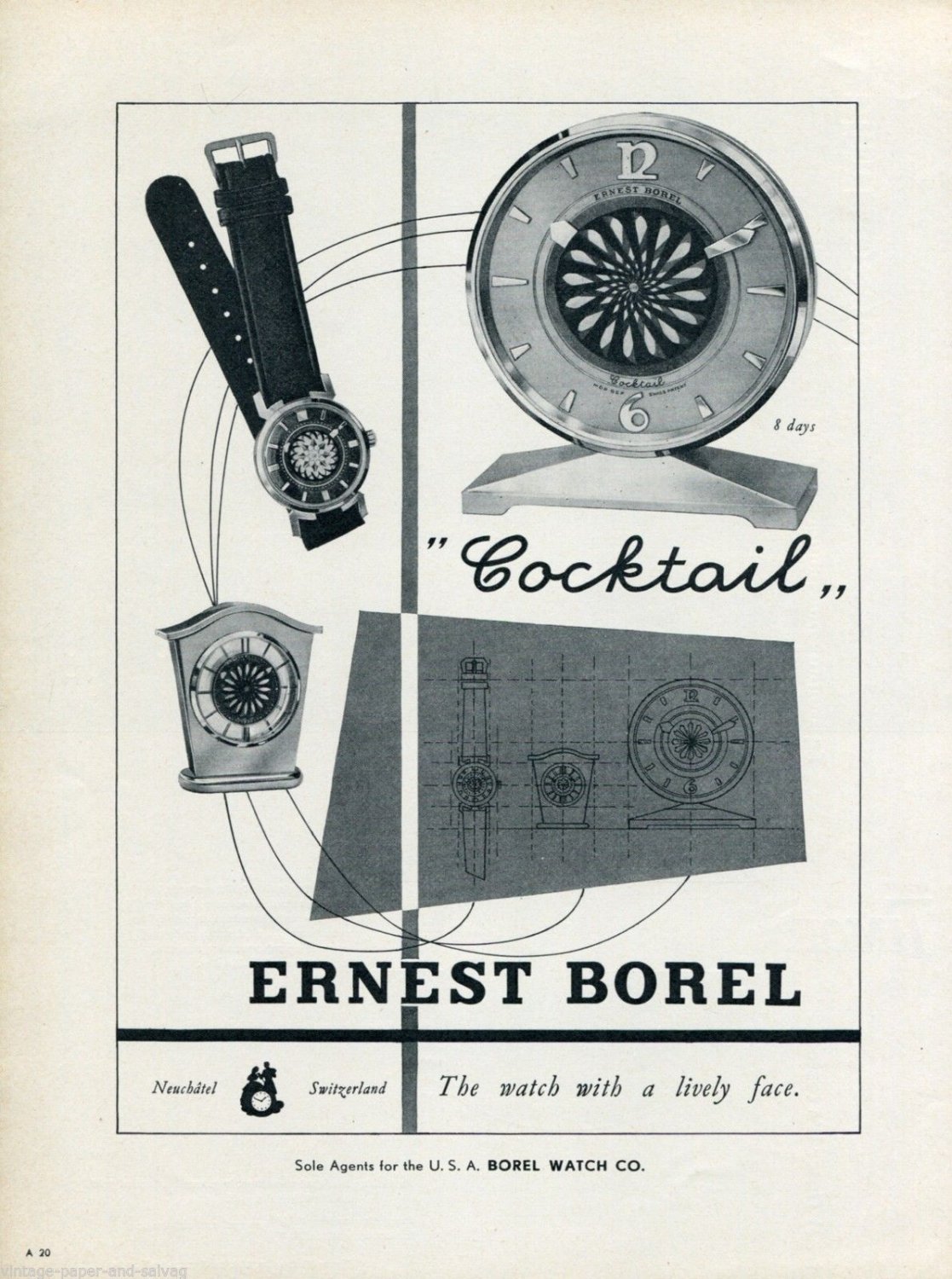 1956 Ernest Borel Watch Company Vintage 1956 Swiss Ad Suisse Advert Neuchatel Switzerland