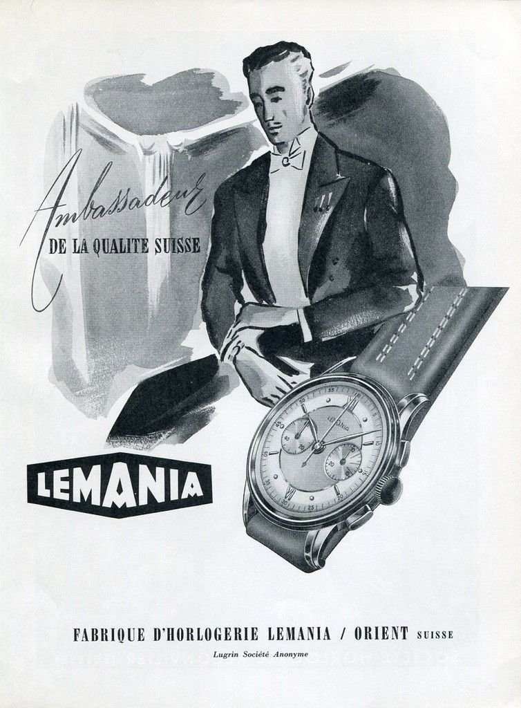 Vintage 1951 Lemania Watch Co Alfred Lugrin SA Swizerland Swiss Print Ad Advert Suisse