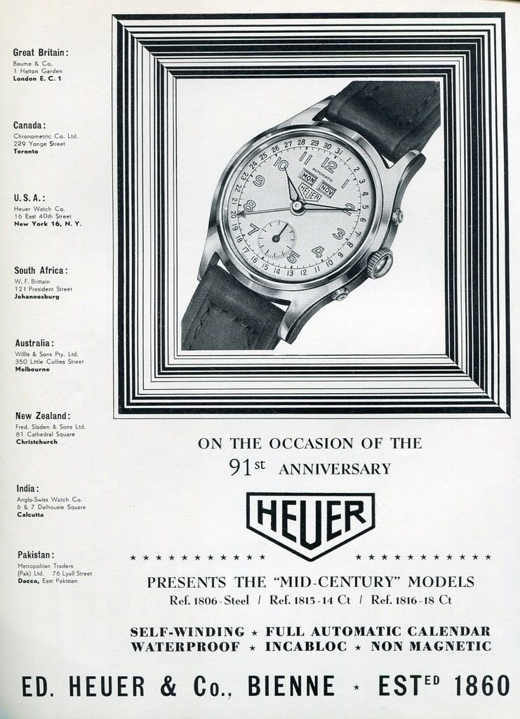 1951 Heuer Watch Company Bienne Switzerland 91st Anniversary Swiss Ad Advert
